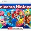 Banner colorato con la scritta Universo Nintendo che ritrae Mario, Link, Zelda, Pikachu, Kirby, Fuffi e Donkey Kong, rappresentando il portale ufficiale dei personaggi sul sito Nintendo.