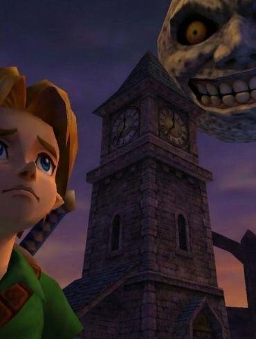 Link osserva la luna minacciosa in The Legend of Zelda Majora's Mask.