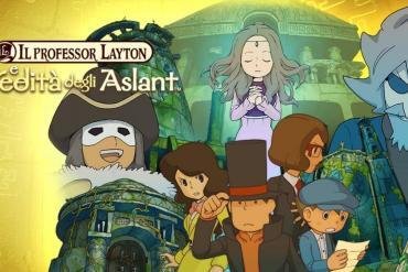 copertina Il Professor Layton e eredita degli Aslant, con tutti i protagonisti del gioco