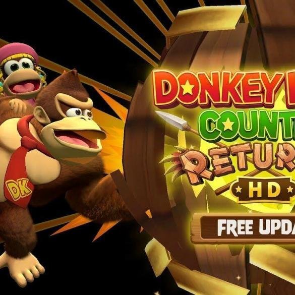 Donkey Kong e Diddy Kong affiancati dalla nuova arrivata Dixie Kong di Donkey Kong Country Returns HD.