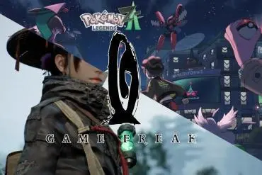Un confronto visivo concettuale: da un lato la grafica stilizzata di Pokémon, dall'altro l'azione realistica di Beast of Reincarnation, con il logo Game Freak al centro.