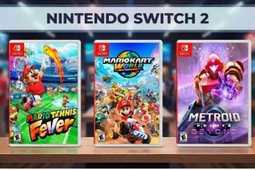 Una panoramica delle copertine dei giochi per Nintendo Switch 2, inclusi Mario Kart World, Metroid Prime 4 e il nuovo Mario Tennis Fever.