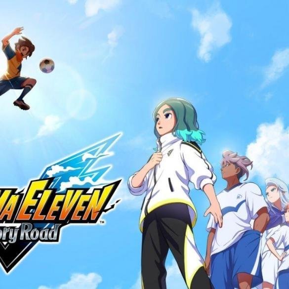Artwork ufficiale di Inazuma Eleven Victory Road che mostra i protagonisti della modalità storia e i nuovi contenuti del DLC Ares Basara.