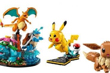 La nuova collezione LEGO Pokémon che mostra i set di Pikachu, Eevee, Charizard, Blastoise e Venusaur costruiti con i mattoncini