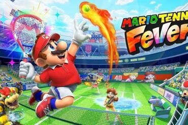 Il vasto roster di personaggi di Mario Tennis Fever schierato sul campo da gioco per Nintendo Switch 2.