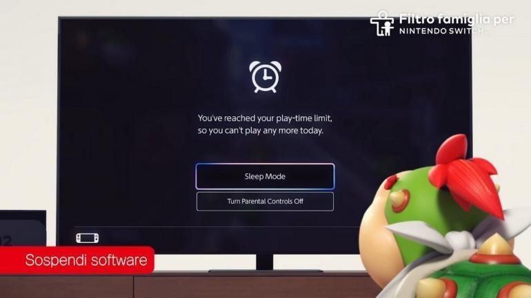 Filtro famiglia attivo su uno schermo TV con Nintendo Switch 2