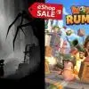 Collage promozionale offerte Nintendo Switch: a sinistra la silhouette oscura del protagonista di LIMBO, a destra l'azione colorata di Worms Rumble, con etichetta rossa saldi eShop.