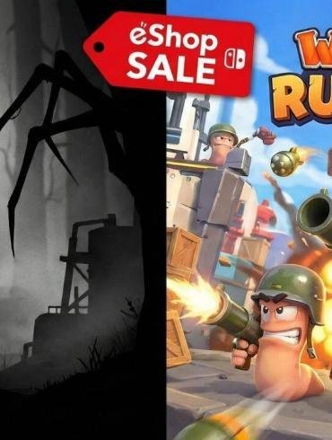 Collage promozionale offerte Nintendo Switch: a sinistra la silhouette oscura del protagonista di LIMBO, a destra l'azione colorata di Worms Rumble, con etichetta rossa saldi eShop.