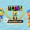 Schermata promozionale evento Tetris 99 con Tom Nook e Fuffi di Animal Crossing New Horizons.
