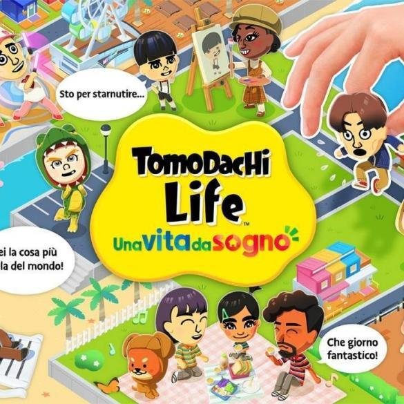 I personaggi Mii interagiscono su un'isola colorata nel key visual di Tomodachi Life: Una vita da sogno per Nintendo Switch.