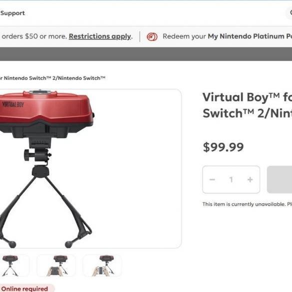 Il nuovo visore Virtual Boy per Nintendo Switch 2 e Nintendo Switch mostrato sul My Nintendo Store.