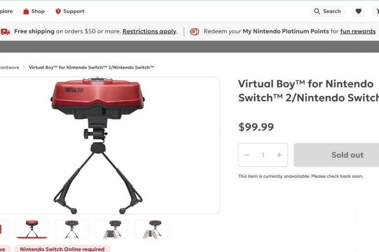 Il nuovo visore Virtual Boy per Nintendo Switch 2 e Nintendo Switch mostrato sul My Nintendo Store.