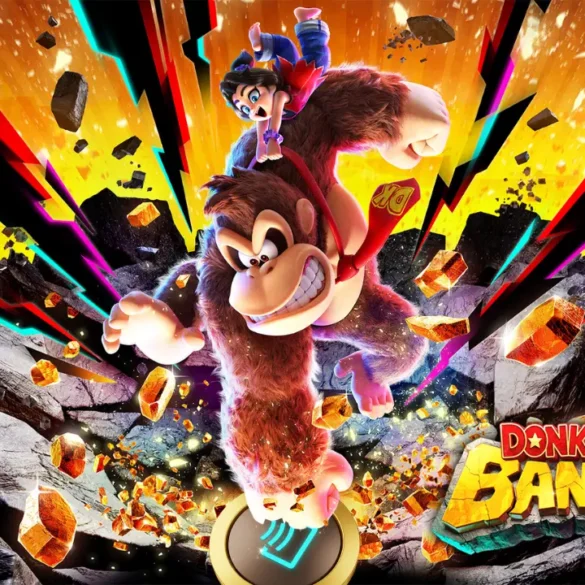 Donkey Kong Bananza che con un pugno preme il pulsante GameShare