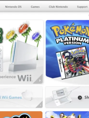 Screenshot della home page di Nintendo.com nel marzo 2009 con banner di Pikmin e Pokémon Platino.