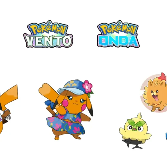 Artwork ufficiale di Browt, Pombon e Gecqua, i nuovi starter di Pokémon Vento e Onda per Nintendo Switch 2