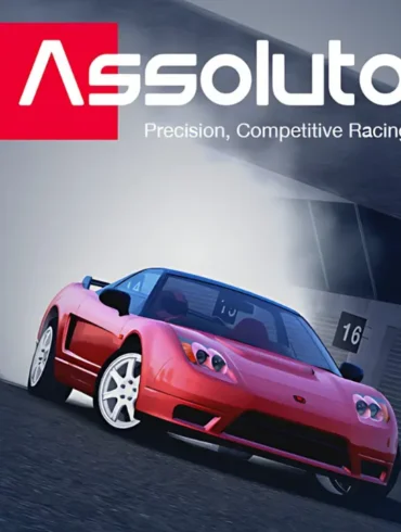 Anteprima di Assoluto Racing su Nintendo Switch con auto Porsche e Nissan GTR in pista, loghi ufficiali e indicazione della funzione Cross-Save.