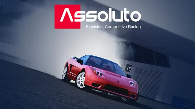 Anteprima di Assoluto Racing su Nintendo Switch con auto Porsche e Nissan GTR in pista, loghi ufficiali e indicazione della funzione Cross-Save.