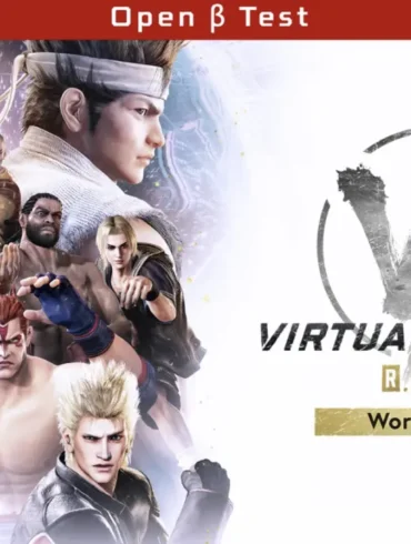 Un'immagine promozionale di Virtua Fighter 5 R.E.V.O. World Stage che annuncia la Beta aperta su Nintendo Switch 2.
