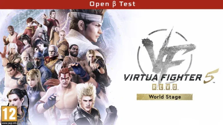 Un'immagine promozionale di Virtua Fighter 5 R.E.V.O. World Stage che annuncia la Beta aperta su Nintendo Switch 2.