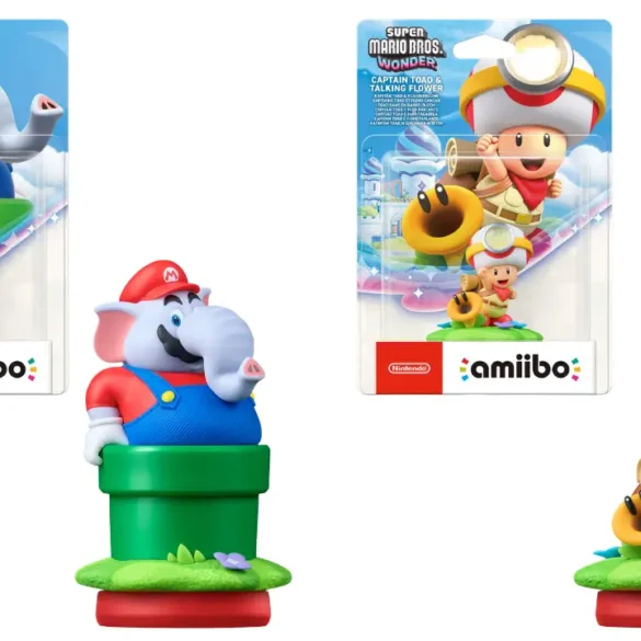 Nuovi amiibo Mario elefante e Capitan Toad fiore parlante Super Mario Bros Wonder disponibili su My Nintendo Store a 19,99 euro