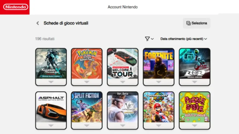 Nintendo Switch 2 schermata Schede di gioco virtuali. Come Condividere e Prestare i Tuoi Giochi