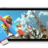 Console Nintendo Switch 2 collegata alla TV utilizzando un cavo adattatore USB-C a HDMI portatile azzurro e rosso, sostituendo il dock ufficiale.