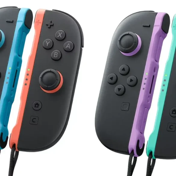 Primi piani dei nuovi controller Joy-Con 2 per Nintendo Switch 2 in diverse colorazioni.