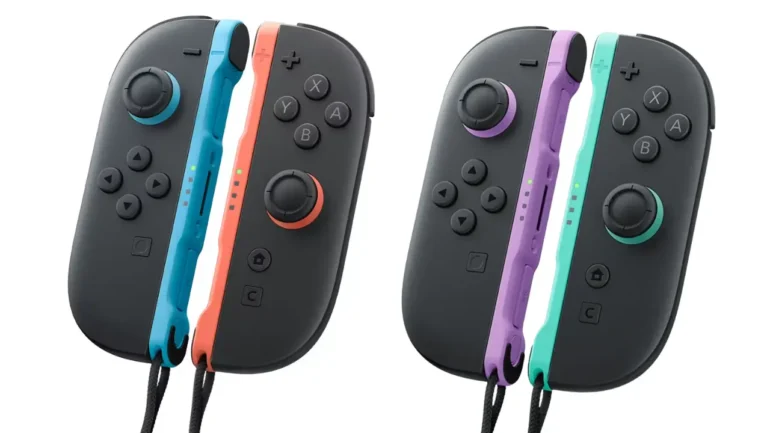 Primi piani dei nuovi controller Joy-Con 2 per Nintendo Switch 2 in diverse colorazioni.