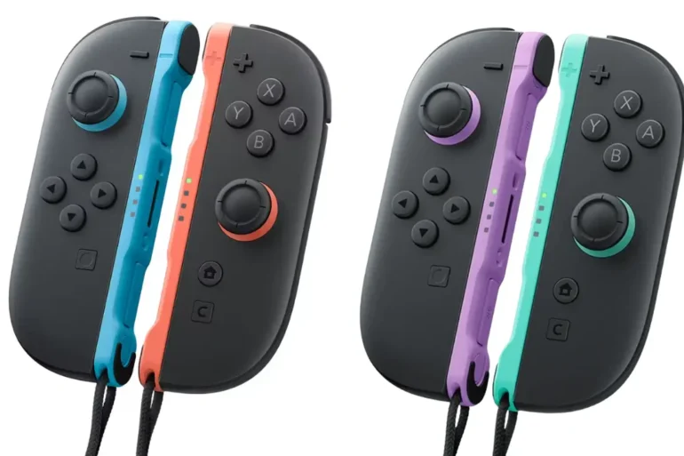 Primi piani dei nuovi controller Joy-Con 2 per Nintendo Switch 2 in diverse colorazioni.
