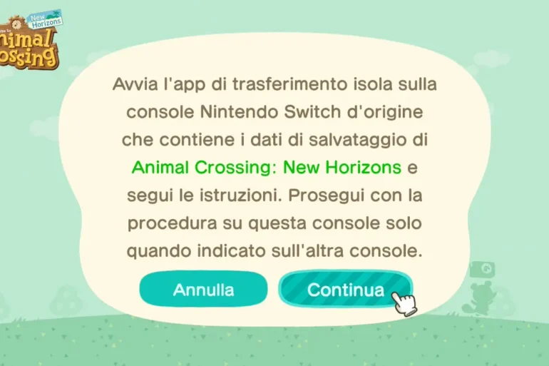 Come trasferire isola Animal Crossing New Horizons da Nintendo Switch a Nintendo Switch 2 app trasferimento passo passo