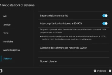 Nintendo Switch 2 impostazioni batteria opzione ferma ricarica 80 90 percento preservare durata