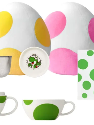 Nuovi peluche uovo di Yoshi verde azzurro rosa giallo tazza teiera e panno decorativo Super Mario My Nintendo Store Italia 2026