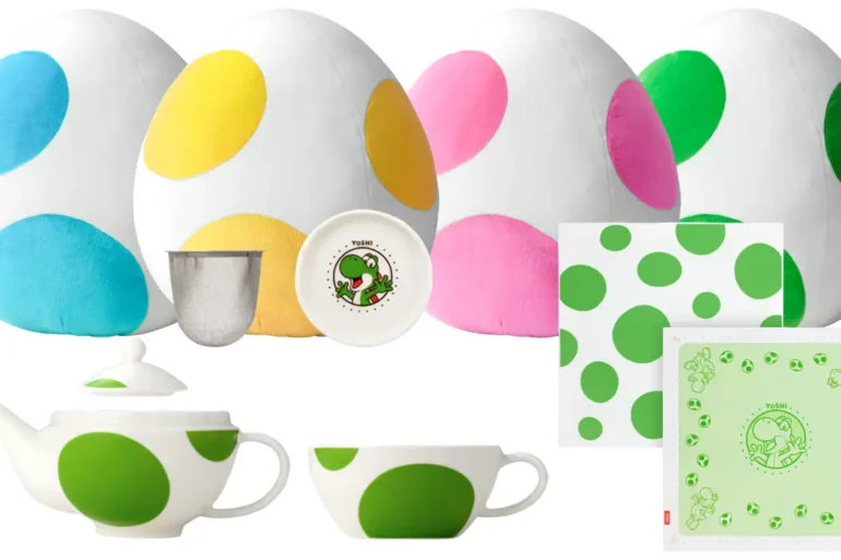 Nuovi peluche uovo di Yoshi verde azzurro rosa giallo tazza teiera e panno decorativo Super Mario My Nintendo Store Italia 2026