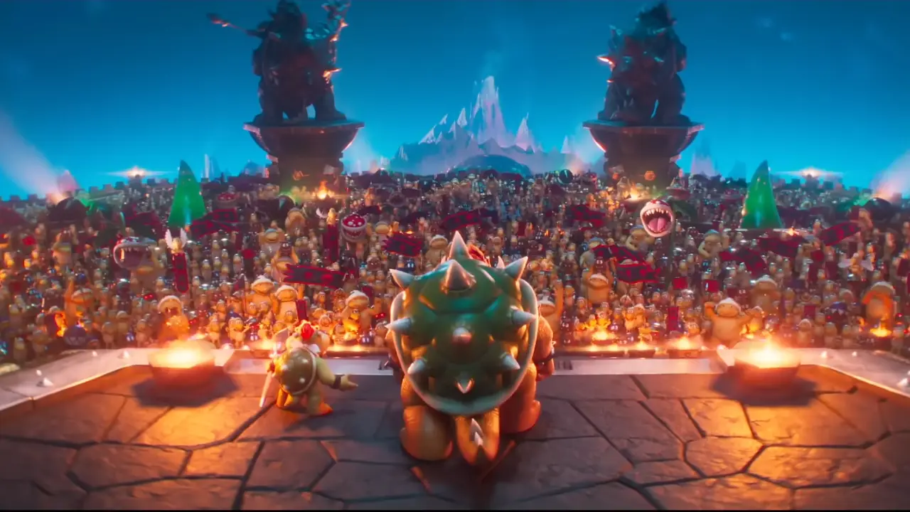 Bowser Jr di fronte all'esercito di Koopa e Goomba in Super Mario Galaxy Il Film