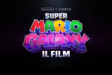 Mario Luigi e Yoshi sorpresi oltre la balaustra nel film Super Mario Galaxy