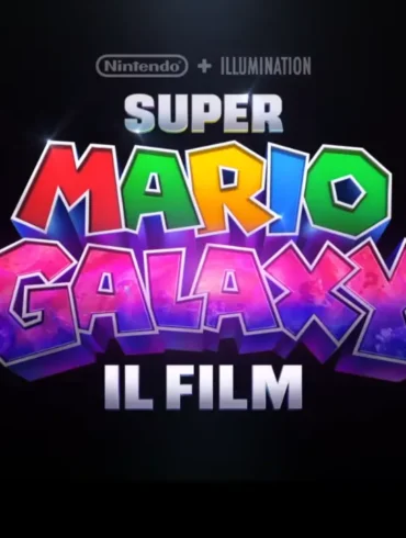 Mario Luigi e Yoshi sorpresi oltre la balaustra nel film Super Mario Galaxy