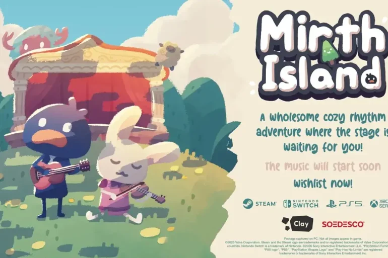 Mirth Island Nintendo Switch cozy rhythm adventure Dodo papero isola teatro SOEDESCO Clay Game Studio annuncio 2026