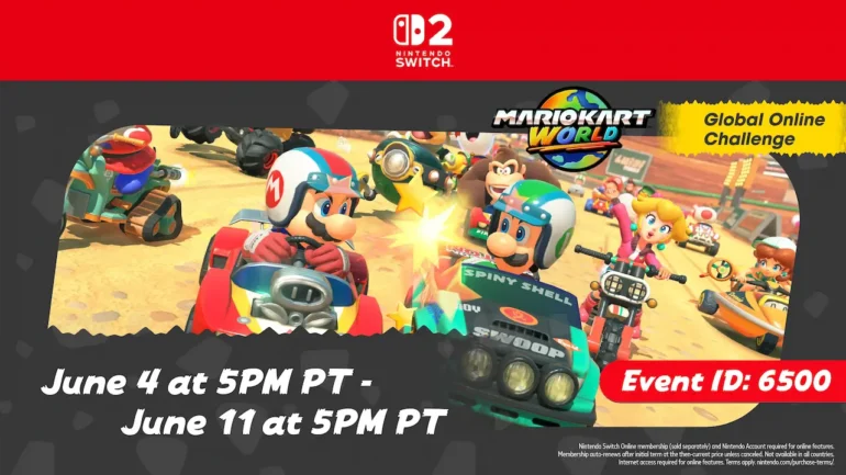 Schermata online di Mario Kart World con il logo del Global Online Challenge giugno 2026