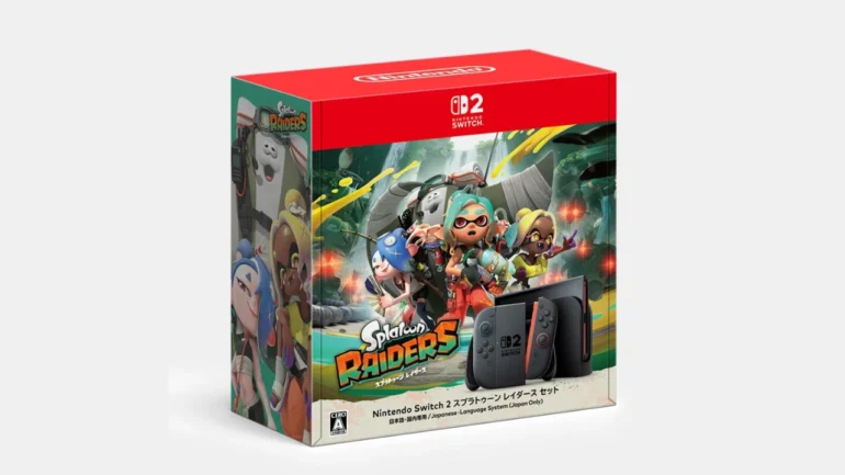 Confezione bundle Nintendo Switch 2 Splatoon Raiders con Joy-Con 2 blu chiaro e rosso chiaro annunciata per il mercato giapponese