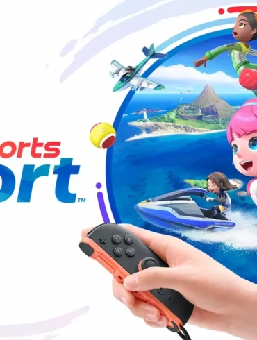 Key art ufficiale di Nintendo Switch Sports Resort con Mii e Sportsmate sull'Isola di Wuhu per Nintendo Switch 2
