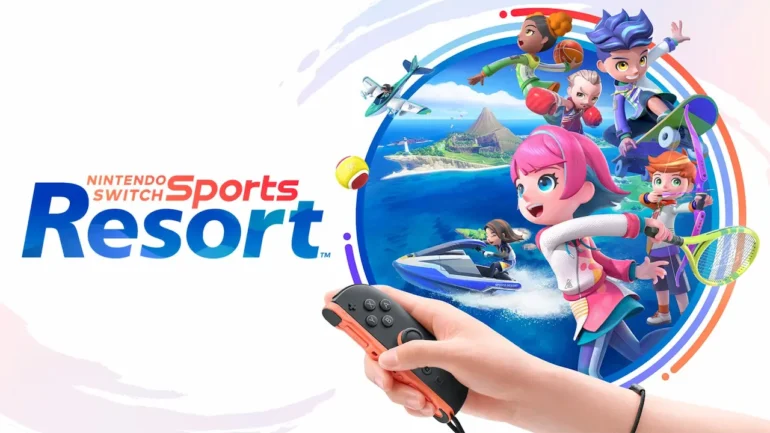 Key art ufficiale di Nintendo Switch Sports Resort con Mii e Sportsmate sull'Isola di Wuhu per Nintendo Switch 2