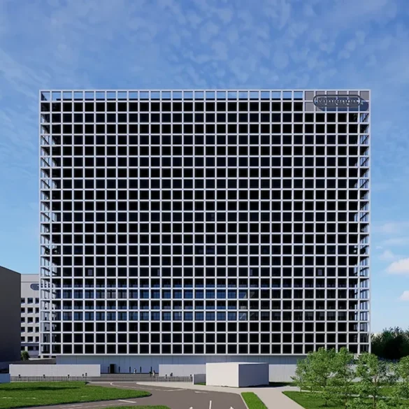 Rendering del nuovo Nintendo Technology Development Center a Kyoto, 49.305 metri quadrati di superficie per la ricerca e sviluppo hardware e software, completamento marzo 2029