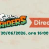 Logo dello Splatoon Raiders Direct con data 30 giugno 2026 e i personaggi del Trio Triglio sullo sfondo