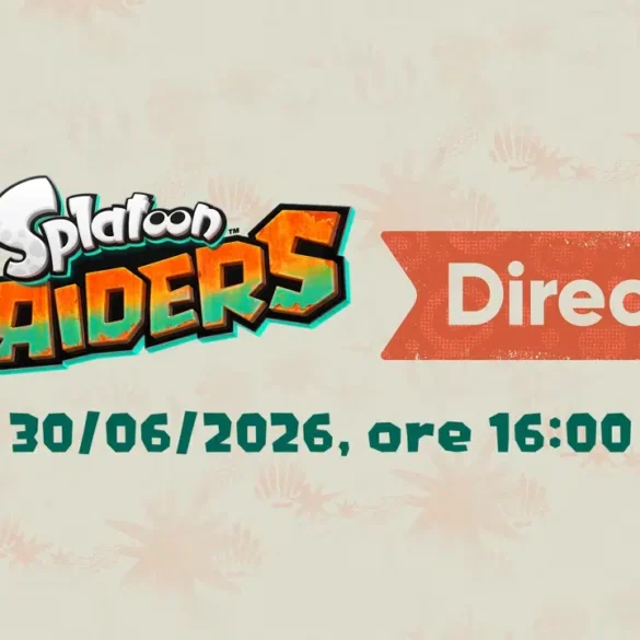 Logo dello Splatoon Raiders Direct con data 30 giugno 2026 e i personaggi del Trio Triglio sullo sfondo