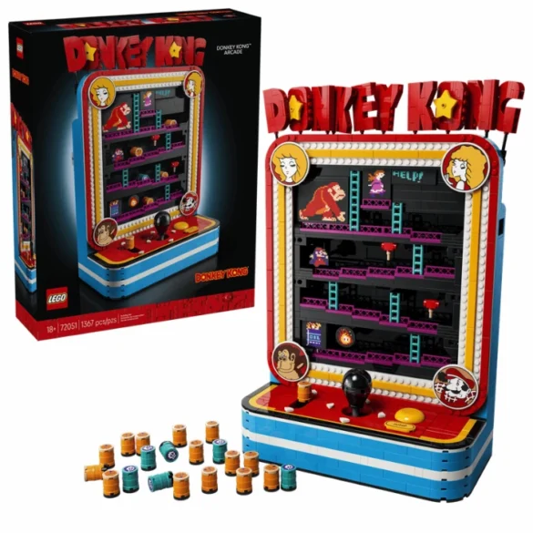Il set LEGO Donkey Kong Arcade con Jumpman, Donkey Kong e Lady ricostruiti fedelmente nel classico cabinato del 1981