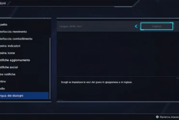 Guida per cambiare la lingua dei dialoghi in Xenoblade Chronicles 2 su Nintendo Switch, con istruzioni per scaricare il Pacchetto Audio Giapponese gratuito e configurare l'audio dal menu Impostazioni